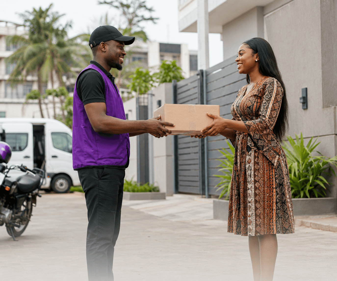 Entamarket Logistics rider delivering a package in Lagos